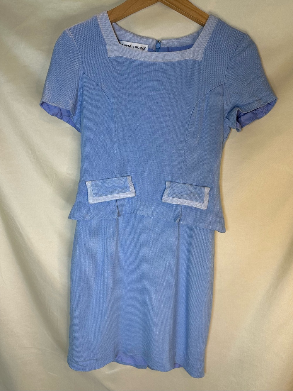 Vintage Donna Ricco Powder Blue Mod Shift Dress 60s Jackie O Style XS